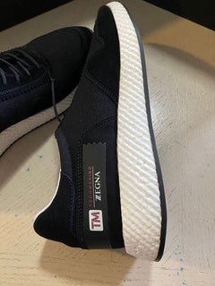 Neu $395 Z Zegna Wildleder/Textil Sneakers Schuhe Schwarz 12,5 US Italien