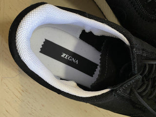 Neu $395 Z Zegna Wildleder/Textil Sneakers Schuhe Schwarz 12,5 US Italien