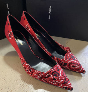 NIB 895 $ Saint Laurent Damen Bandana-Kleiderschuhe Rot 11 US (41 EU)