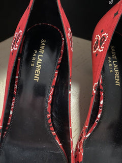 NIB 895 $ Saint Laurent Damen Bandana-Kleiderschuhe Rot 11 US (41 EU)