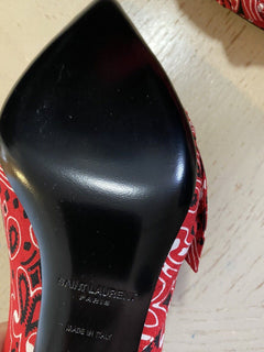 NIB 895 $ Saint Laurent Damen Bandana-Kleiderschuhe Rot 7 US (39 Eu)