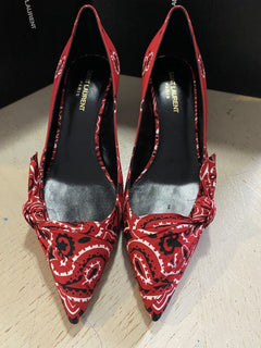 NIB 895 $ Saint Laurent Damen Bandana-Kleiderschuhe Rot 7 US (39 Eu)