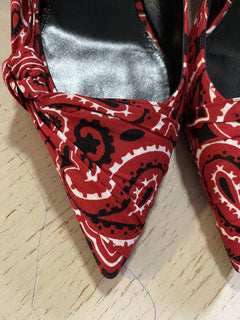 NIB 895 $ Saint Laurent Damen Bandana-Kleiderschuhe Rot 7 US (39 Eu)