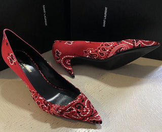 NIB 895 $ Saint Laurent Damen Bandana-Kleiderschuhe Rot 9 US ( 39 Eu )