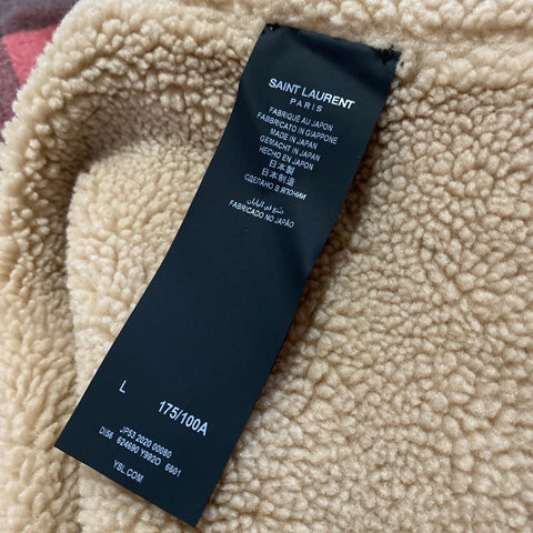 Neu $3190 Saint Laurent Taillierte, karierte Jeansjacke für Herren, Shearing Red/Black L