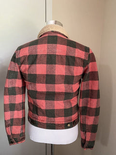 Neu $3190 Saint Laurent Taillierte, karierte Jeansjacke für Herren, Shearing Red/Black L