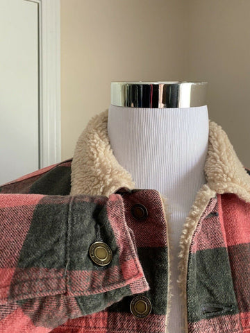 Neu $3190 Saint Laurent Taillierte, karierte Jeansjacke für Herren, Shearing Red/Black L