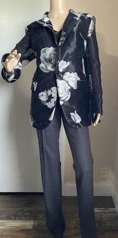 New $2995 Ralph Lauren Collection Women Jacket Blazer Black/LT Blue 10 US/46 Eu