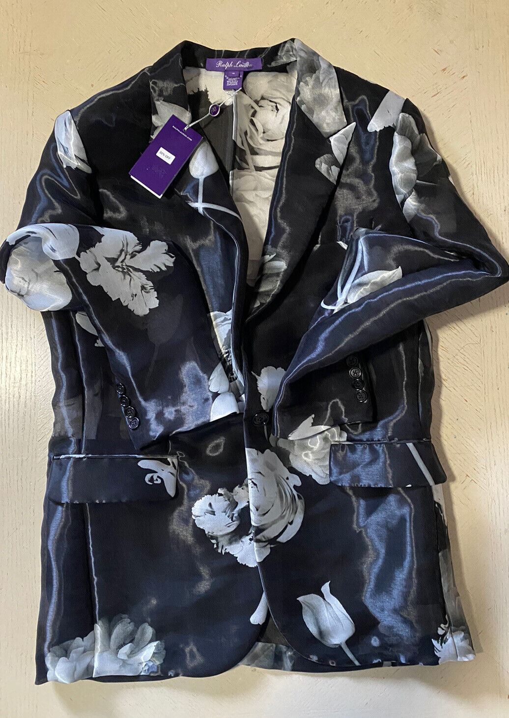 Neu $2995 Ralph Lauren Collection Damen-Jackenblazer Schwarz/LT-Blau 10 US/46 Eu