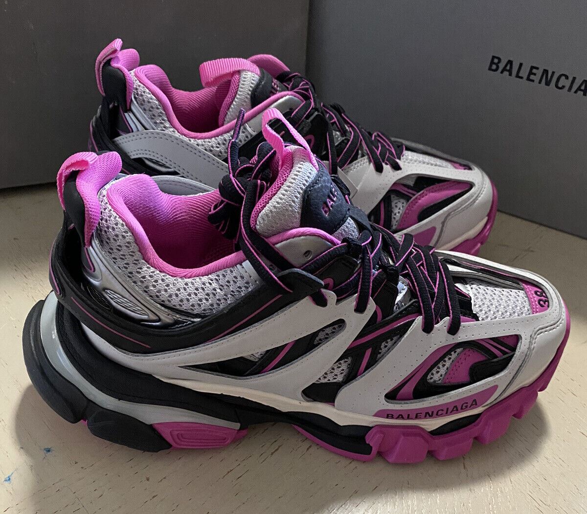 NIB $1050 Balenciaga Women Track LED Sneakers Shoes Gray/Pink 8 US/38 Eu