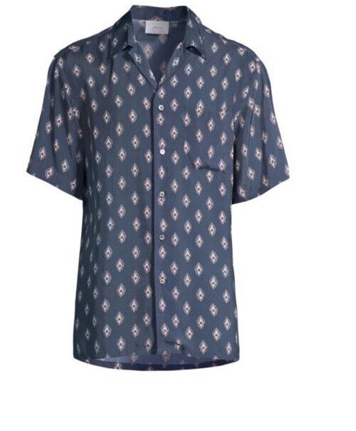 NWT 675 долларов США Эксклюзивная рубашка с короткими рукавами Brioni Cupro с принтом медальонов, синяя, M