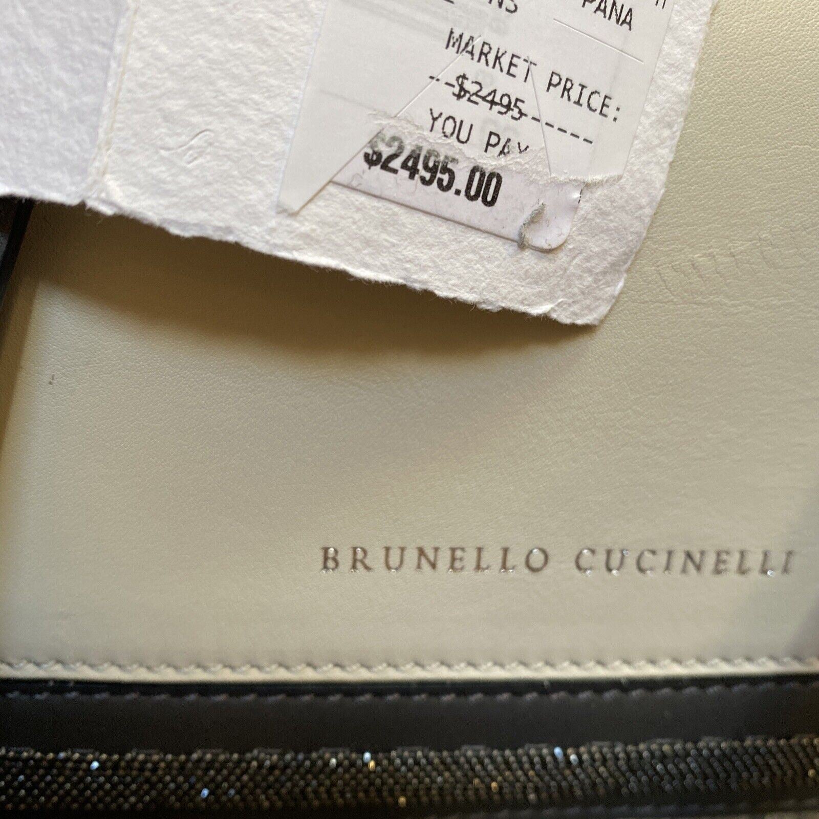 Neu $2495 Brunello Cucinelli Umhängetasche aus Leder mit Monili-Besatz Creme/Schwarz