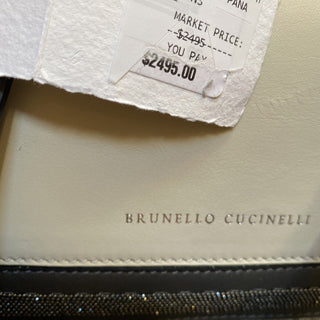 Neu $2495 Brunello Cucinelli Umhängetasche aus Leder mit Monili-Besatz Creme/Schwarz