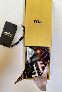 New Fendi Fun Fair Silk Twilly Scarf FF Monogram Black/Multicolor Italy