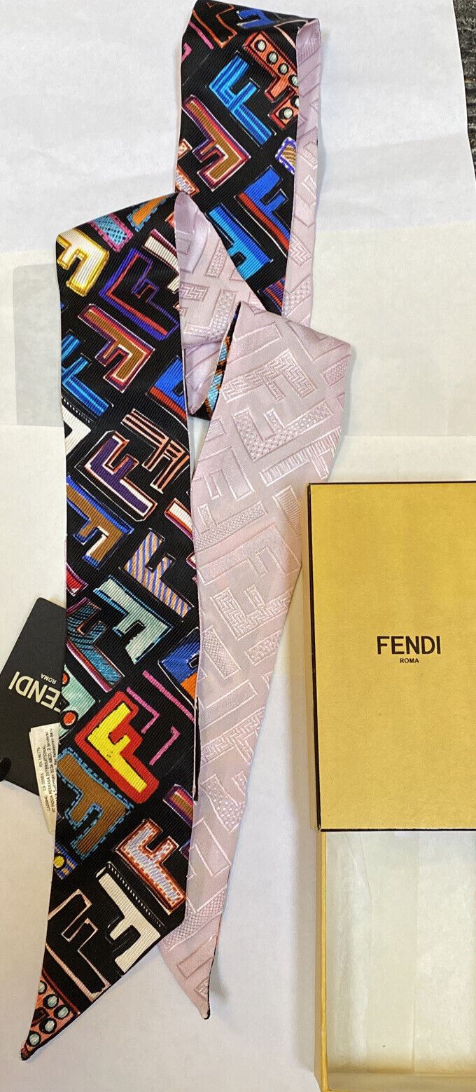 New Fendi Fun Fair Silk Twilly Scarf FF Monogram Black/Multicolor Italy