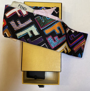 New Fendi Fun Fair Silk Twilly Scarf FF Monogram Black/Multicolor Italy