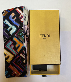 New Fendi Fun Fair Silk Twilly Scarf FF Monogram Black/Multicolor Italy