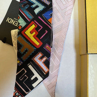 New Fendi Fun Fair Silk Twilly Scarf FF Monogram Black/Multicolor Italy