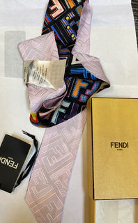 New Fendi Fun Fair Silk Twilly Scarf FF Monogram Black/Multicolor Italy
