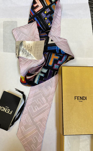 Neuer Fendi Fun Fair Seiden-Twilly-Schal FF-Monogramm Schwarz/Mehrfarbig Italien