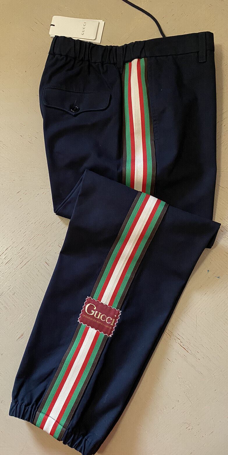 Neu mit Etikett: 1100 $ Gucci Military Cotton Herrenhose Nachtblau 32 US (48 Eu) Italien