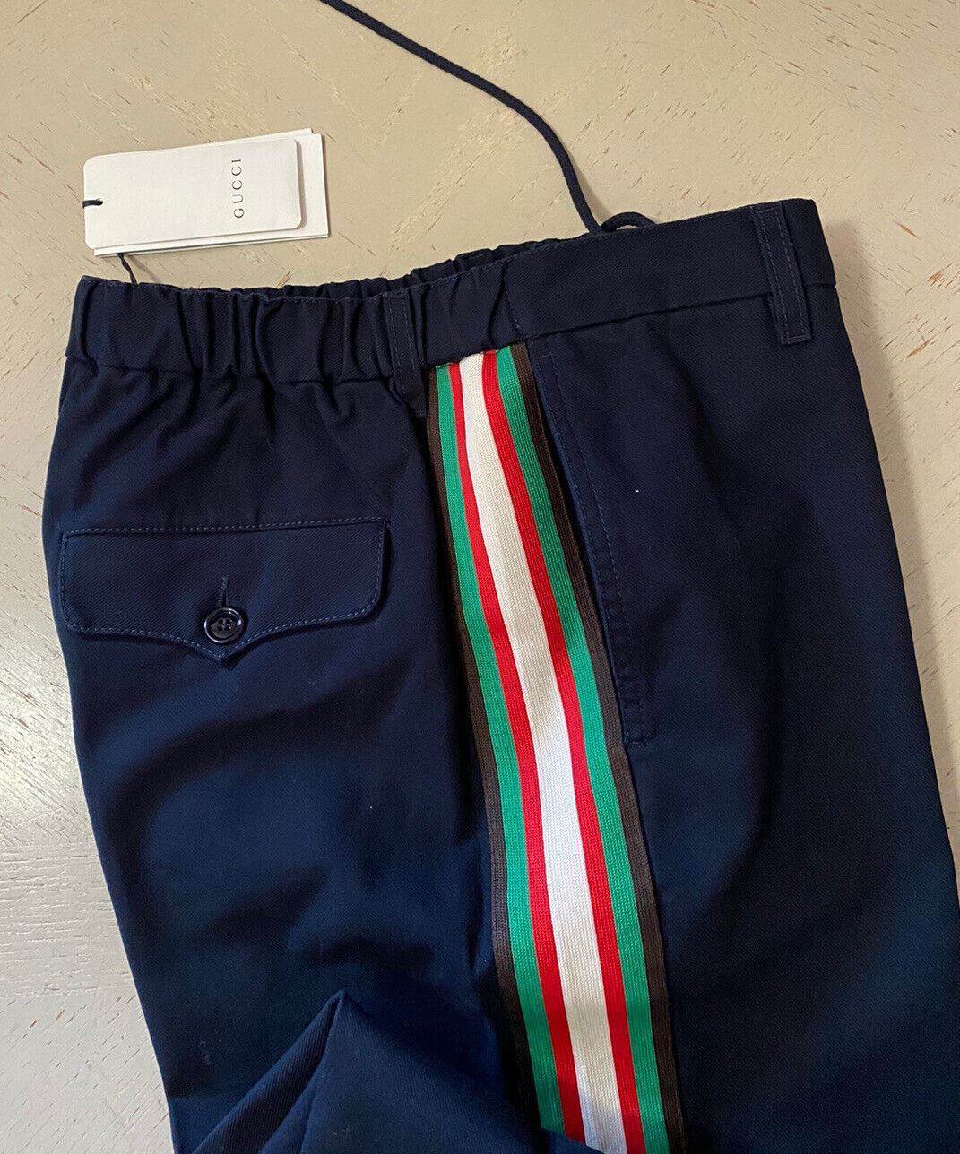 Neu mit Etikett: 1100 $ Gucci Military Cotton Herrenhose Nachtblau 32 US (48 Eu) Italien