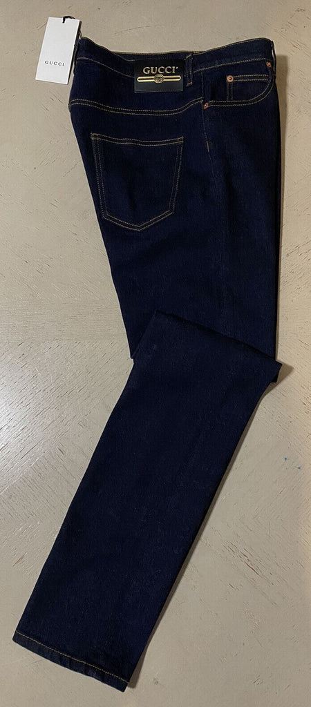 NWT $1100 Gucci Men Softened Washed Denim Slim Fit Jeans Pants DK Blue 32 US