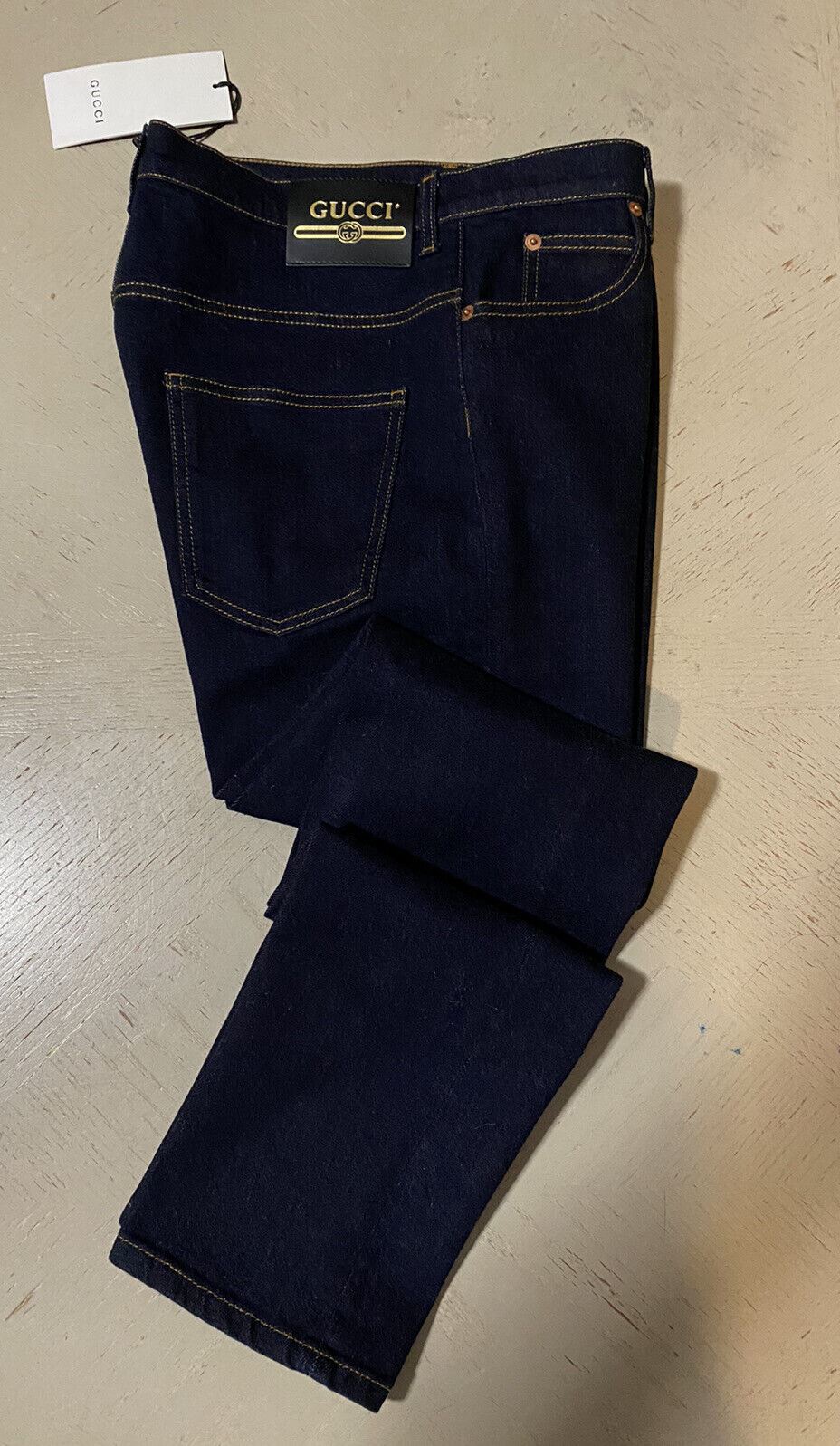 NWT $1100 Gucci Men Softened Washed Denim Slim Fit Jeans Pants DK Blue 32 US