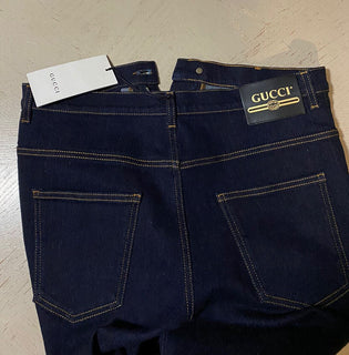 NWT $1100 Gucci Men Softened Washed Denim Slim Fit Jeans Pants DK Blue 32 US