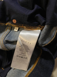 NWT $1100 Gucci Men Softened Washed Denim Slim Fit Jeans Pants DK Blue 32 US