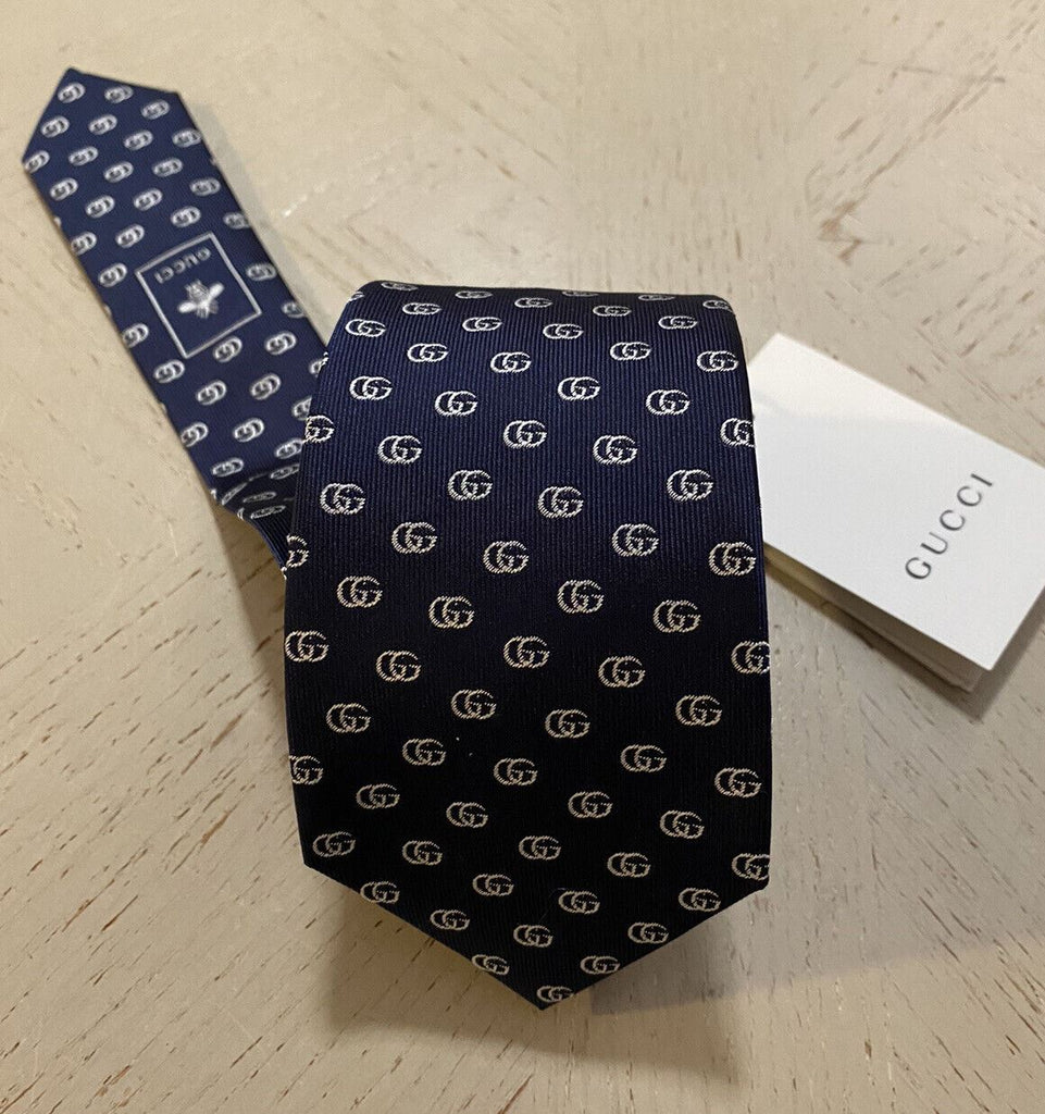 New Gucci Mens GG Monogram Silk Neck DK Blue made in Italy