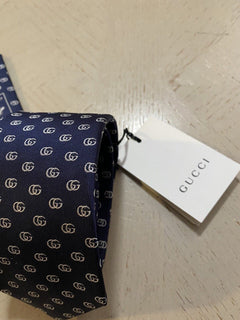 New Gucci Mens GG Monogram Silk Neck DK Blue made in Italy