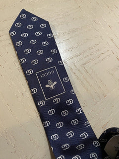 New Gucci Mens GG Monogram Silk Neck DK Blue made in Italy