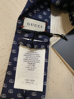 New Gucci Mens GG Monogram Silk Neck DK Blue made in Italy
