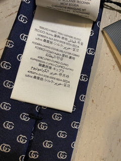 New Gucci Mens GG Monogram Silk Neck DK Blue made in Italy