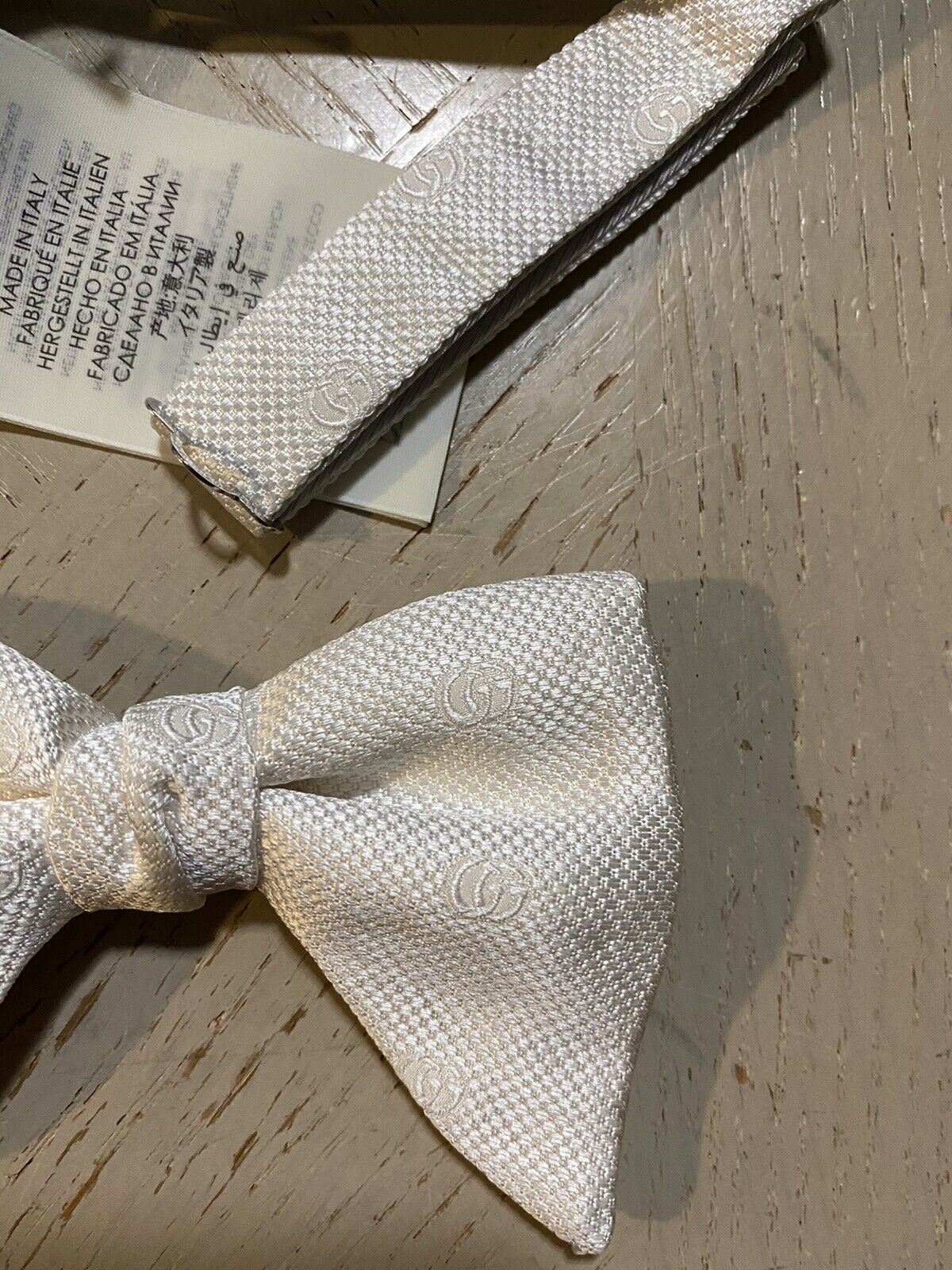 New  Gucci Silk  Bow Tie GG Monogram While Made in Italy