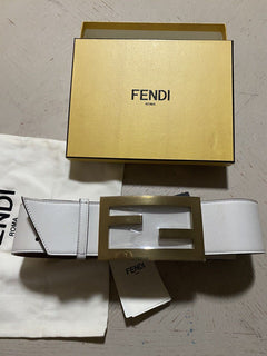 Neu 890 $ Fendi Herren FF Logo Ledergürtel Eisweiß 26/65 Italien