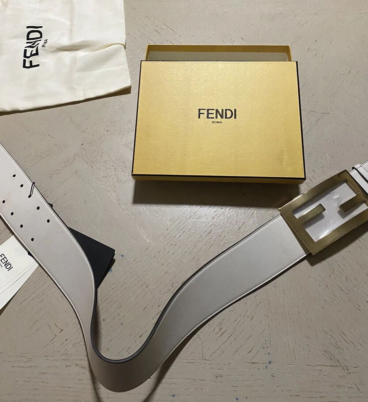 New $890 Fendi Men FF Logo Leather Belt Ice White 26/65 Italy