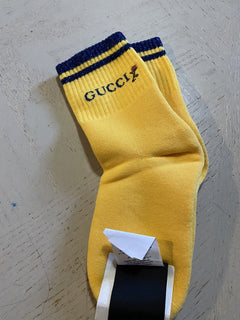Neu mit Etikett: Gucci Mini griechische Socken mit Gucci-Monogramm, Gelb, Größe S, Italien