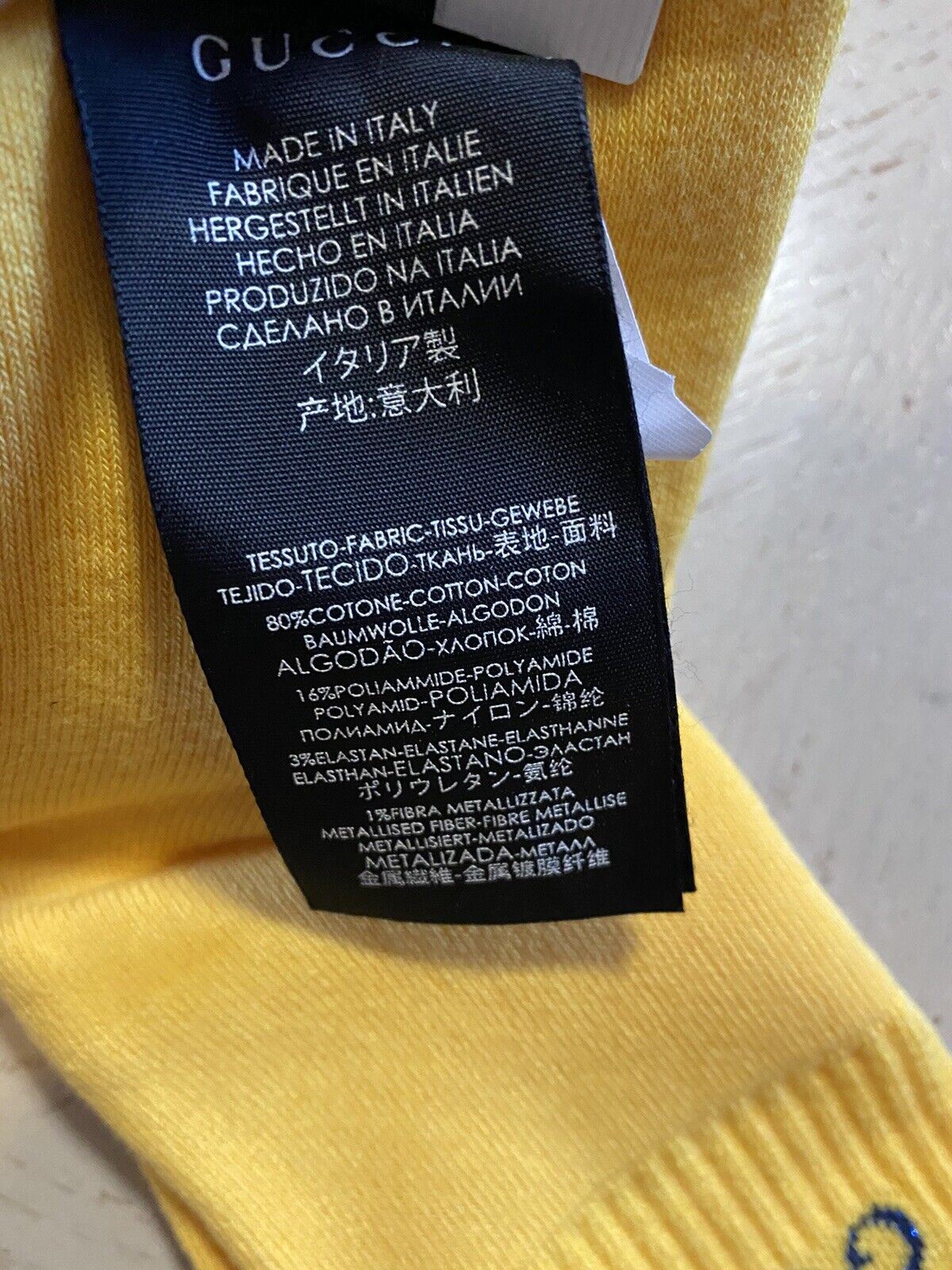 Neu mit Etikett: Gucci Mini griechische Socken mit Gucci-Monogramm, Gelb, Größe S, Italien