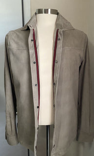 NWT $3500 Isaia Suede Snap-Button Shirt Dark Beige Size M US ( 50 Eu ) Italy