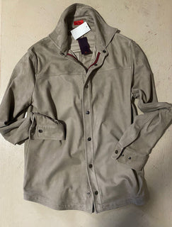 NWT $3500 Isaia Suede Snap-Button Shirt Dark Beige Size M US ( 50 Eu ) Italy