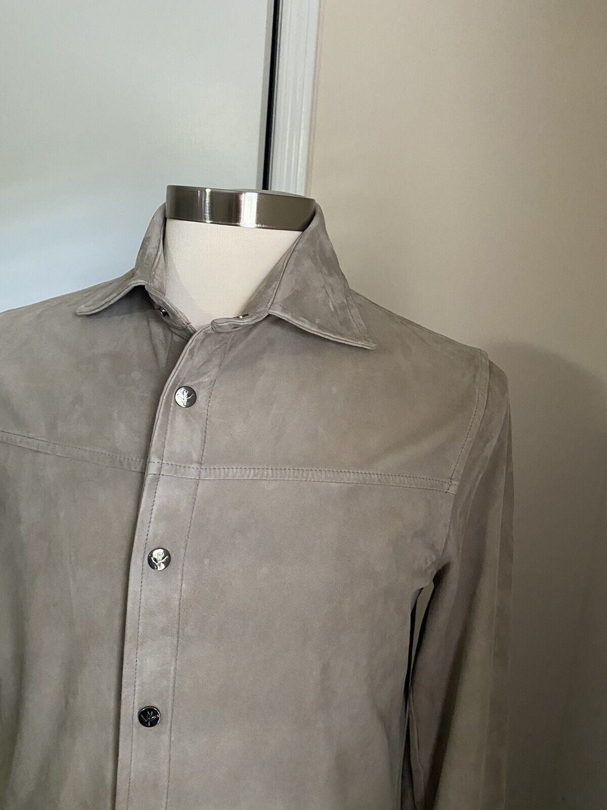 NWT $3500 Isaia Suede Snap-Button Shirt Dark Beige Size M US ( 50 Eu ) Italy