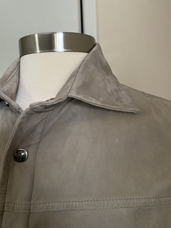 NWT $3500 Isaia Suede Snap-Button Shirt Dark Beige Size M US ( 50 Eu ) Italy