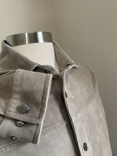 NWT $3500 Isaia Suede Snap-Button Shirt Dark Beige Size M US ( 50 Eu ) Italy