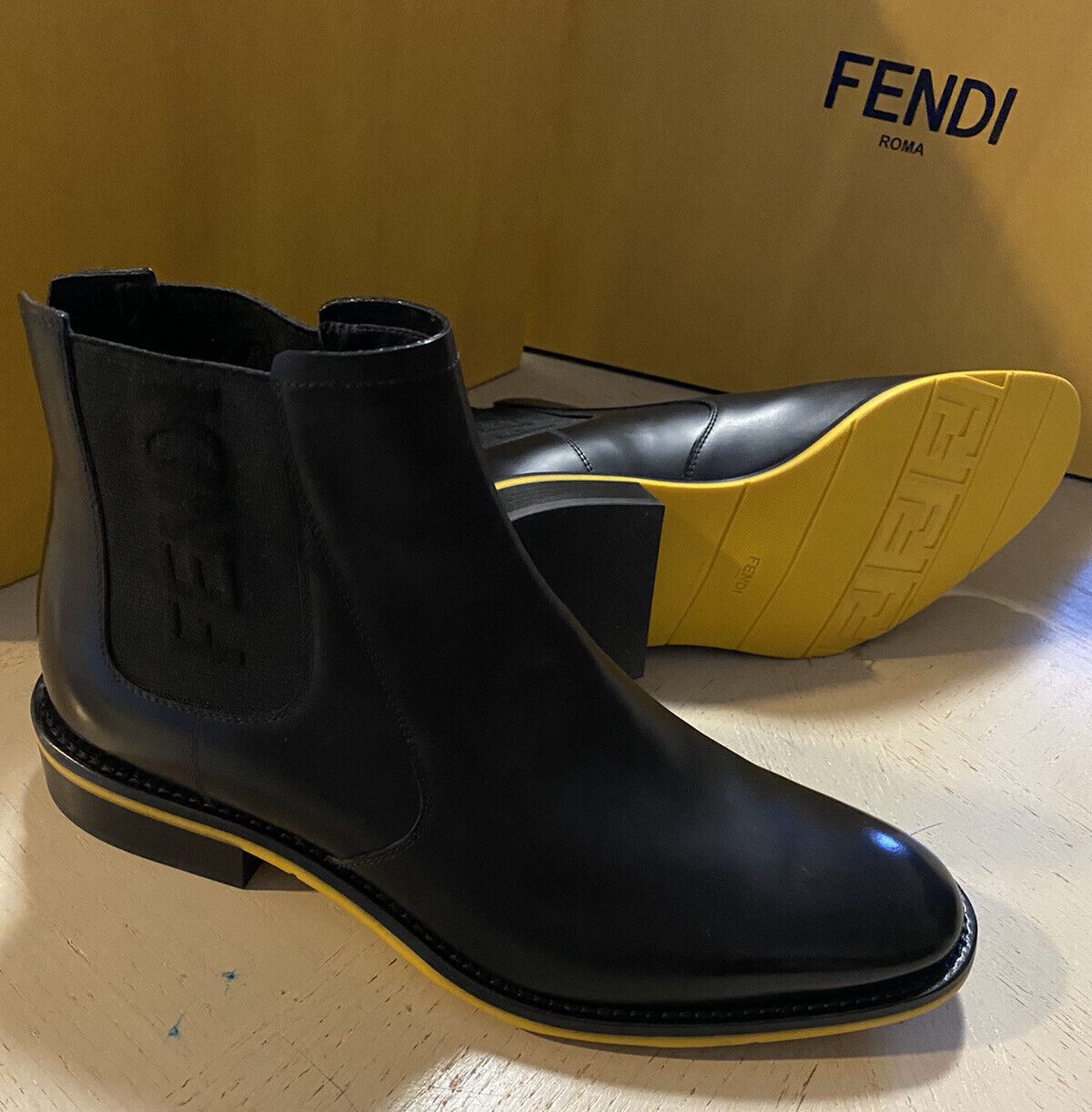 New $890 Fendi Leather Logo Chelsea Boots Black 10 US ( 9 Fendi ) Italy