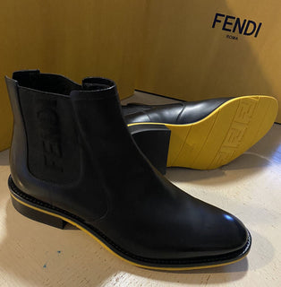 Neue 890 $ Fendi-Leder-Logo-Chelsea-Stiefel Schwarz 10 US (9 Fendi) Italien