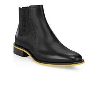 Neue 890 $ Fendi-Leder-Logo-Chelsea-Stiefel Schwarz 10 US (9 Fendi) Italien