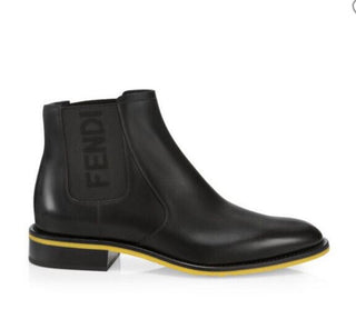 Neue 890 $ Fendi-Leder-Logo-Chelsea-Stiefel Schwarz 10 US (9 Fendi) Italien
