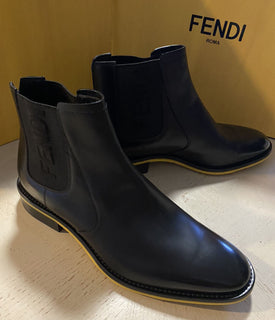 Neue 890 $ Fendi-Leder-Logo-Chelsea-Stiefel Schwarz 10 US (9 Fendi) Italien